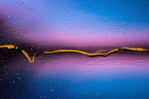 yellow and black line on blue water